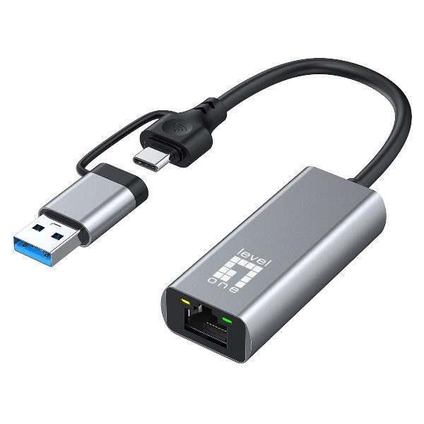 LEVEL ONE USB-0423 ADATTATORE DI RETE 1 PORTA LAN RJ-45 10/100/1000/2500 Mbps INTERFACCIA USB TYPE-A/C GRIGIO