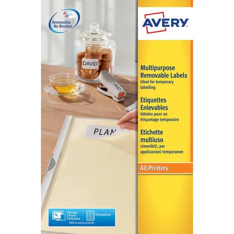 Etichette adesive L4735REV - in carta - angoli arrotondati - rimovibili - 210 x 297 mm - 1 et/fg - 25 fogli - bianco - Avery