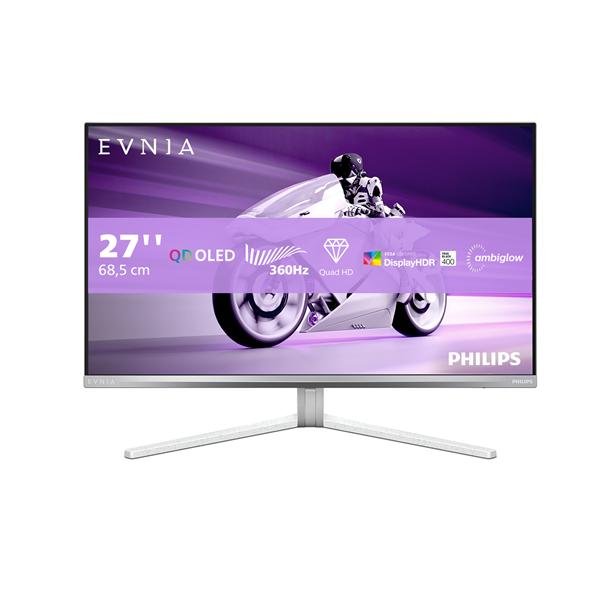 Philips Evnia 8000 27M2N8500 - Monitor OLED - gaming - 27" (26.5" visualizzabile) - 2560 x 1440 QHD @ 360 Hz - 1000 cd/m² - 1500000:1 - DisplayHDR 400 True Black - 0.3 ms - 2xHDMI, DisplayPort - altoparlanti - bianco