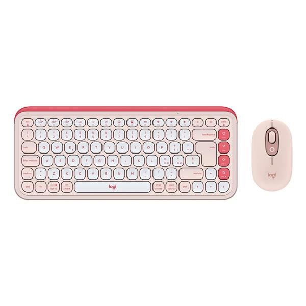 Logitech POP Icon Combo - Set mouse e tastiera - senza fili - Bluetooth LE - QWERTY - italiana - rosa, Off-White