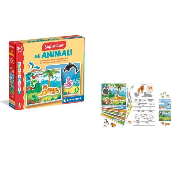 CLEMENTONI SAPIENTINO MONTESSORI GLI ANIMALI TESSERE SAGOMATE GIOCO PER CONOSCERE GLI ANIMALI