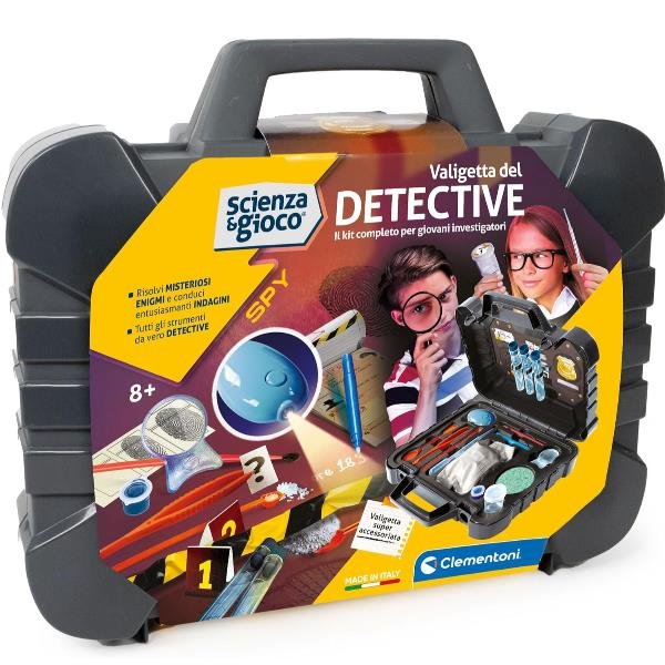 CLEMENTONI SCIENZA E GIOCO VALIGETTA DEL DETECTIVE KIT DA INVESTIGATORE CON TORCIA UV LENTE D'INGRANDIMENTO E ALTRI STRUMENTI