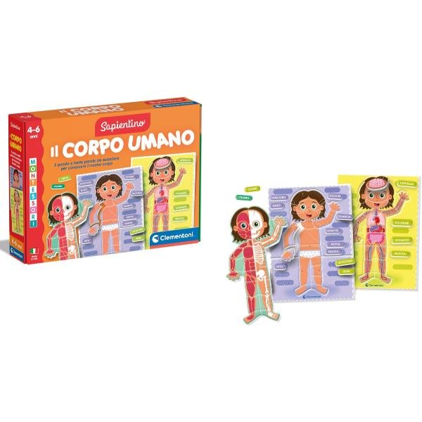 CLEMENTONI SAPIENTINO MONTESSORI IL CORPO UMANO CON 3 TABELLONI E SCHEDE SAGOMATE