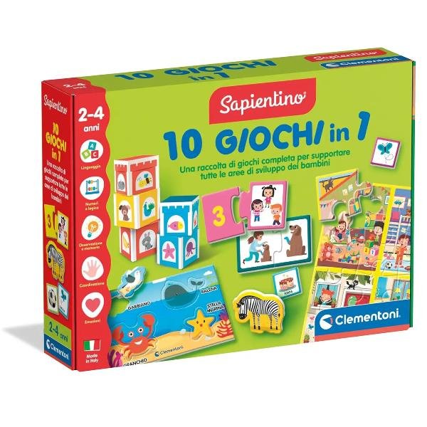 CLEMENTONI SAPIENTINO 10 GIOCHI IN 1 GIOCO EDUCATIVO SCHEDE ILLUSTRATE APPRENDIMENTO LETTERE E NUMERI