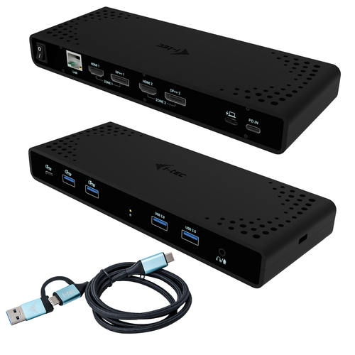 I-Tec Docking station universale USB-C, USB-A. Doppio Monitor 4K (2xDP, 2xHDMI)+ 5 xUSB + PD85W