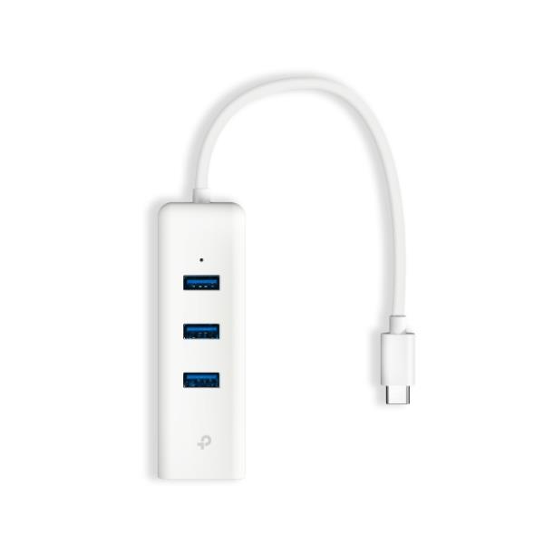TP-LINK UE330C ATTATORE DI RETE 2 IN 1 ADATTATORE DA USB-C A GIGABIT ETHERNET CON 3 PORTE USB-A 3.0 AUTOALIMENTATO BIANCO