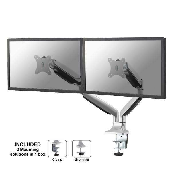 Neomounts NM-D750D - Kit montaggio - video full-motion - per 2 display LCD - argento - dimensione schermo: 10"-32" - installabile con morsetto, rondella, montabile su desk