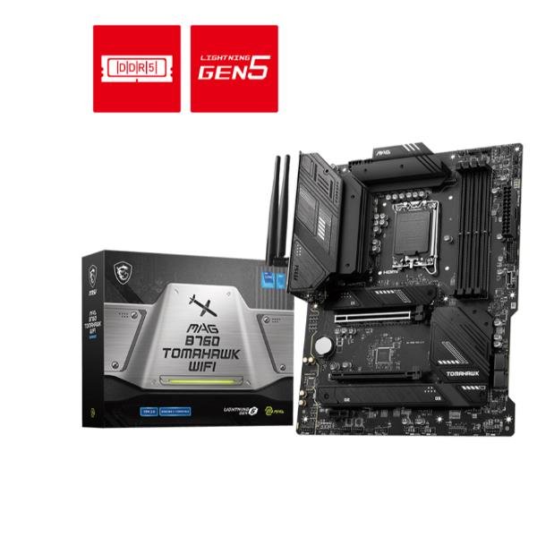 MSI MAG B760 TOMAHAWK WIFI - Scheda madre - ATX - zoccolo LGA1700 - B760 Chipset - USB 3.2 Gen 1, USB 3.2 Gen 2, USB-C 3.2 Gen2, USB-C 3.2 Gen 2x2 - 2.5 Gigabit LAN, Bluetooth, Wi-Fi - scheda grafica (richiesta CPU) - HD Audio (8 canali)