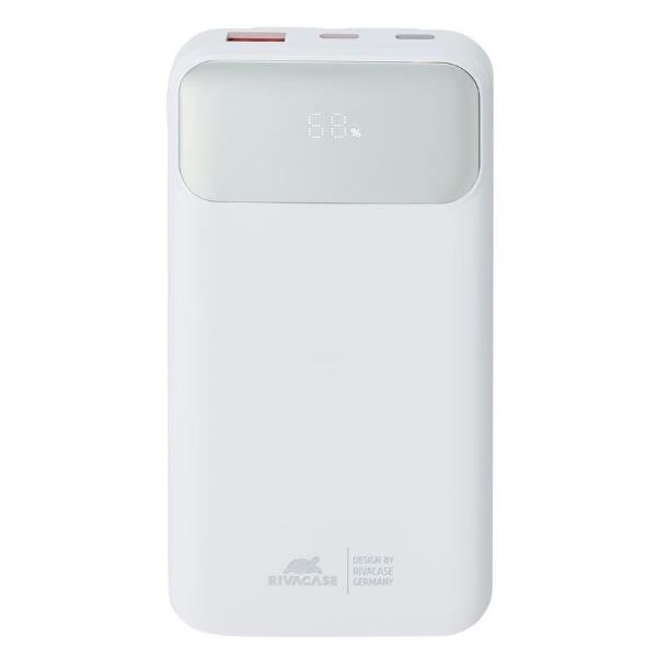 Rivacase Battery Bank (10000 mAh) 22,5W fast charger con 3 cavi integrati (di cui Type C ed USB con funzione ricarica) Bianco
