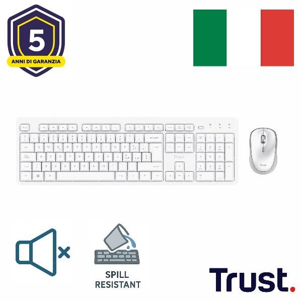 Trust ODY II SET TASTIERA E MOUSE WIRELESS SILENZIOSI - LAYOUT ITALIANO - BIANCO - GARANZIA 5 ANNI