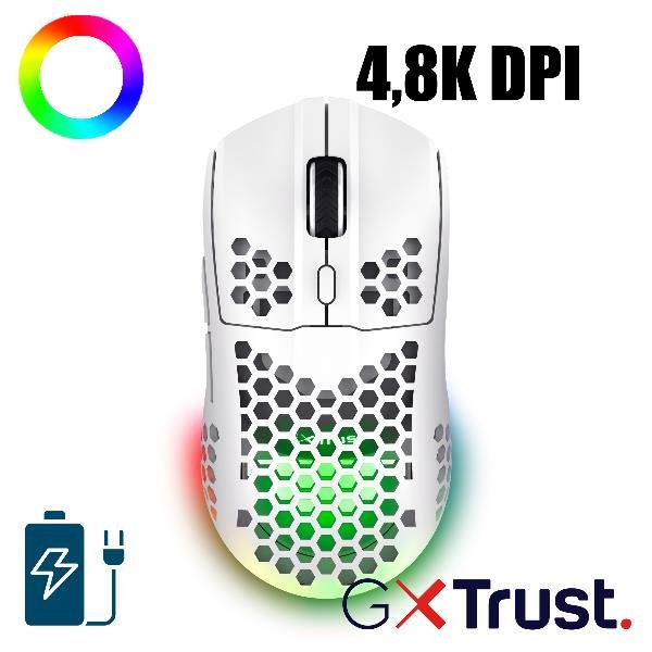 Trust MOUSE WIRELESS GAMING ULTRALEGGERO RGB 80 ORE AUTONOMIA RICARICABILE GXT 929 HELOX - BIANCO