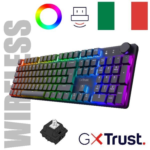 Trust TORIX TASTIERA MECCANICA GAMING WIRELESS RICARICABILE RGB LAYOUT ITALIANO GXT 868 - NERO