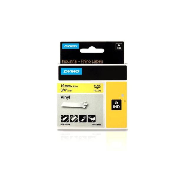 Nastro Rhino 18433 - 19 mm x 5,5 mt - poliestere permanente - nero/giallo - Dymo