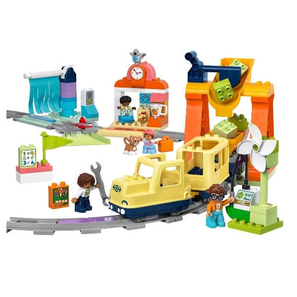 LEGO DUPLO GRANDE TRENO COMUNITARIO INTERATTIVO CON STAZIONE BINARI MATTONCINI MULTIFUNZIONE E 4 PERSONAGGI