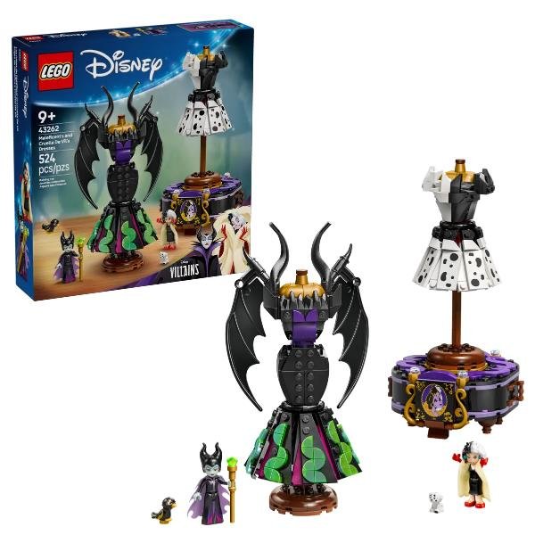 LEGO DISNEY ABITI DI MALEFICA E CRUDELIA DE MON CON ESPOSITORE PERSONALIZZABILE 2 MINI BAMBOLINE E 2 ANIMALI
