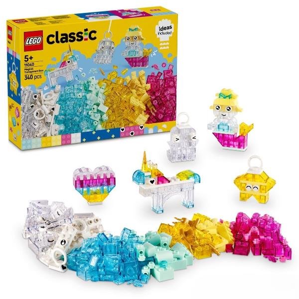 LEGO CLASSIC SCATOLA MAGICA TRASPARENTE MATTONCINI COLORATI E CLIP PORTACHIAVI KIT ARTI E MSTIERI