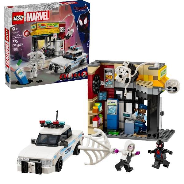LEGO SPIDER VERSE MILES MORALES CONTRO LA MACCHIA SET DI SUPEREROI CON EDIFICIO E 4 MINIFIGURE