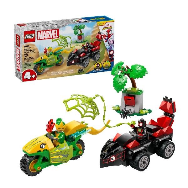 LEGO SPIDEY INSEGUIMENTO SUI DINO VEICOLI DI SPIN ED ELECTRO CON MOTO E MACCHINA DA COSTRUIRE