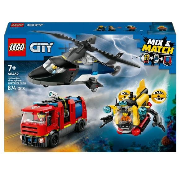 LEGO CITY 3 IN 1 ELICOTTERO AUTOPOMPA E SOTTOMARINO VEICOLI DA COSTRUIRE CON 3 MINIFIGURE