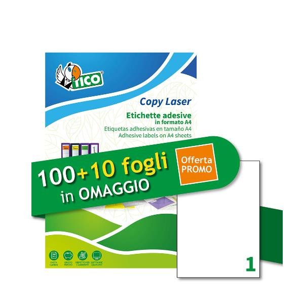 TICO LP4W-210297P ETICHETTE ADESIVE STAMPA LASER 210X297 mm BIANCO CONF 120 Pz.