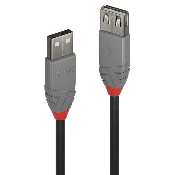 Lindy Anthra Line - Prolunga USB - USB (M) a USB (F) - USB 2.0 - 1 m - di forma rotonda - nero