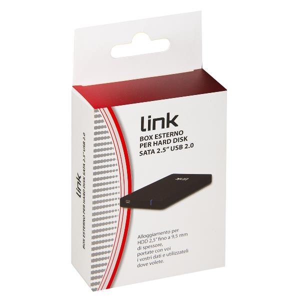 LINK BOX ESTERNO PER HDD SATA 2.5" FINO A 9.5 MM DI SPESSORE USB 2.0 ALLOGGIAMENTO IN PLASTICA BLACK
