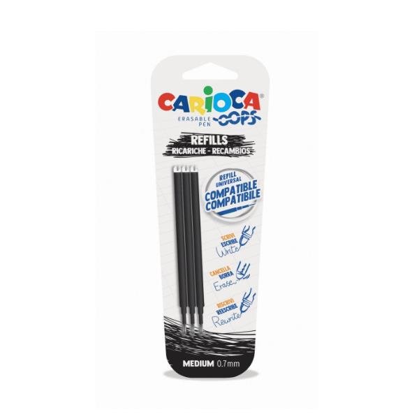 Carioca OOPS - Refill - non permanente - nero - inchiostro sensibile al calore - 0.7 mm - medio (pacchetto di 3)
