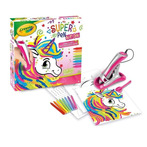 CRAYOLA SUPER PEN UNICORNO NEON KIT CREATIVO GIOCO PER SCIOGLIERE I PASTELLI A CERA E CREARE DISEGNI
