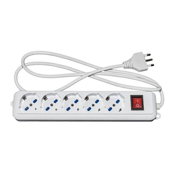 DIGITUS LKMP05L MULTIPRESA 5 POSTI SCHUKO/BIPASSO ITALIANA 10/16A CON INTERRUTTORE CAVO 1.5 MT SPINA ITALIANA BIANCO