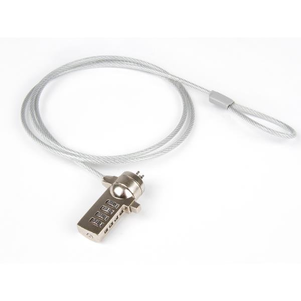 HAMLET CAVO DI SICUREZZA IN ACCIAIO RINFORZATO PER PC E NOTEBOOK CON LUCCHETTO A COMBINAZIONE 1.5 MT ARGENTO