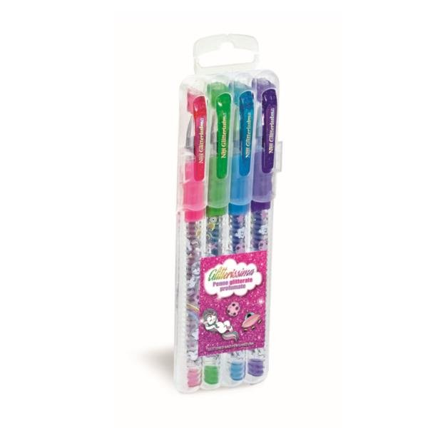 Lebez Glitterissima - Penna a sfera - colori pastello assortiti - inchiostro gel (pacchetto di 4)