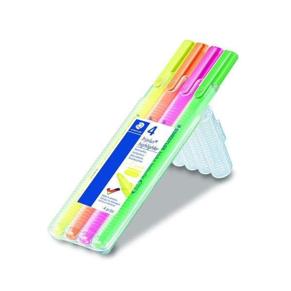 STAEDTLER triplus textsurfer - Evidenziatore - verde neon, giallo neon, arancione neon, rosa neon - inchiostro pigmentato base acqua - 1-4 mm - fine-grosso (pacchetto di 4)