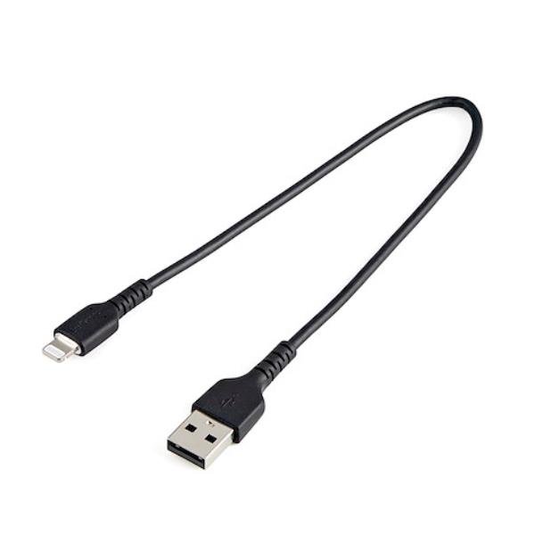 StarTech.com Cavo da USB-A a Lightning 30 cm nero - Robusto cavo in fibra aramidica da USB tipo A - Certificato Apple Mfi (RUSBLTMM30CMB) - Cavo Lightning - USB maschio a Lightning maschio - 30 cm - nero - per Apple iPad/iPhone/iPod (Lightning)