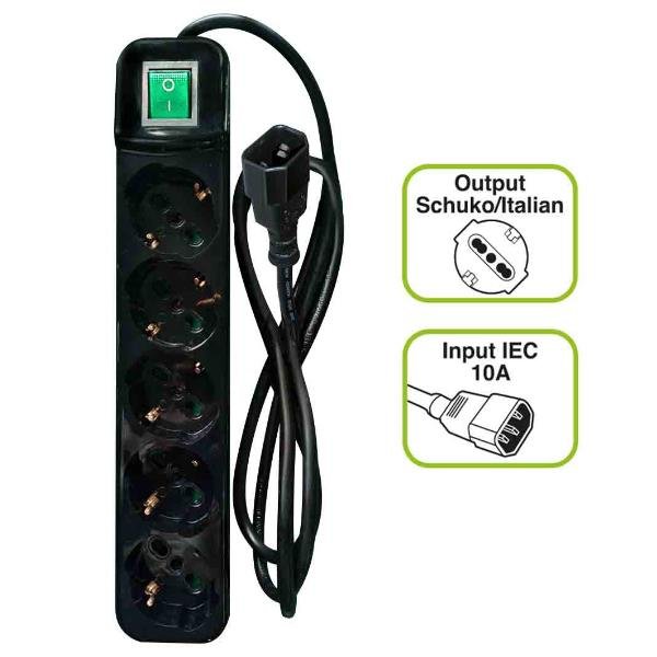 TECNOWARE FMP5IECIG MULTIPRESA PER UPS SPINA IEC/VDE CON 5P SCHUKO/ITA BIPASSO + INTERRUTTORE CAVO 1.5 MT NERO