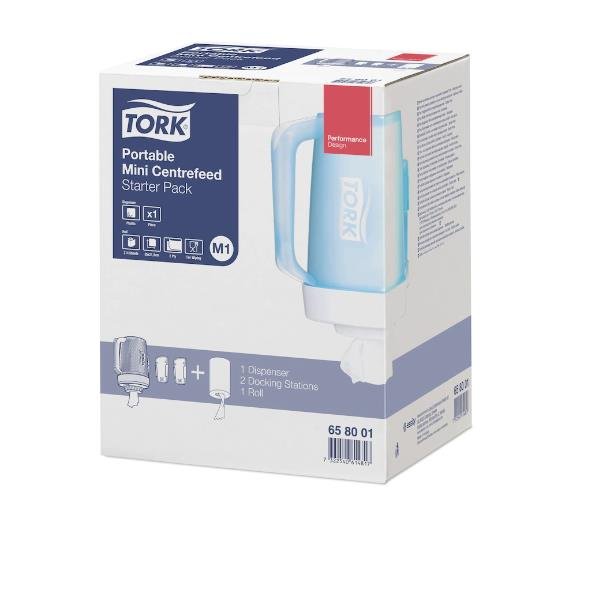 TORK DISPENSER MINI PORTATILE PERASCIUGAMANI AD ESTRAZIONE CENTRALE IN PLASTICA 26.3X18.5X23.9 CM BIANCO AZZURRO