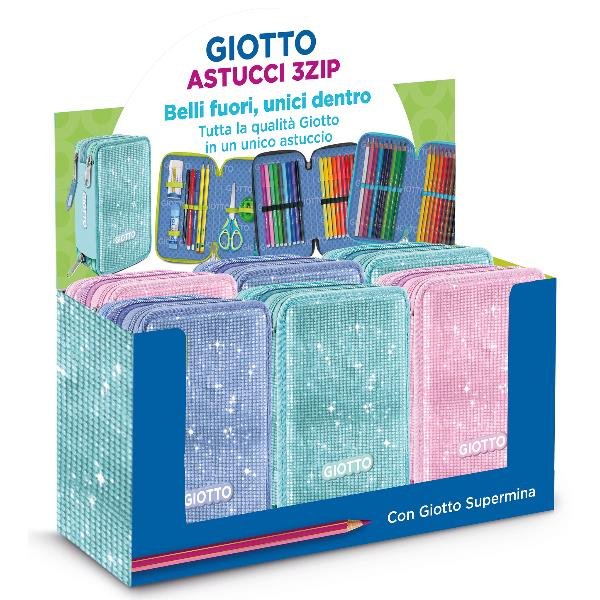 GIOTTO CRYSTAL ESPOSITORE 3 SCOMPARTI CHIUSURA ZIP CON RIEMPIMENTO COLORI ASSORTITI CONF 6 PZ.