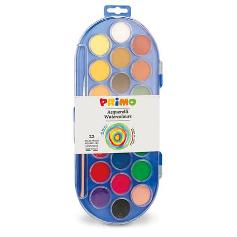 Pastiglie Acquerelli - ø 30mm - colori assortiti - Primo - astuccio da 22 pastiglie