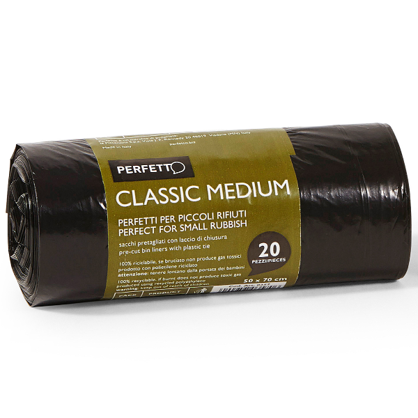Sacchi per rifiuti Classic Small - 55x70 cm - 45 L - 10 micron - nero - Perfetto - rotolo da 20 sacchetti