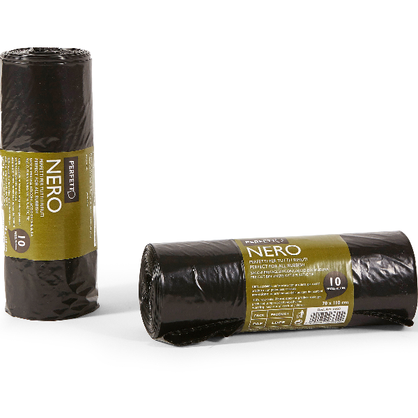 Sacchi per rifiuti Classic - 70 x 110 cm - 116 L - 20 micron - nero - Perfetto - rotolo da 10 sacchetti