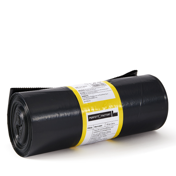 Sacchi per rifiuti Hercules - 90x120 cm - 150 L - 50 micron - nero - PerfettoFactory - rotolo da 10 sacchetti