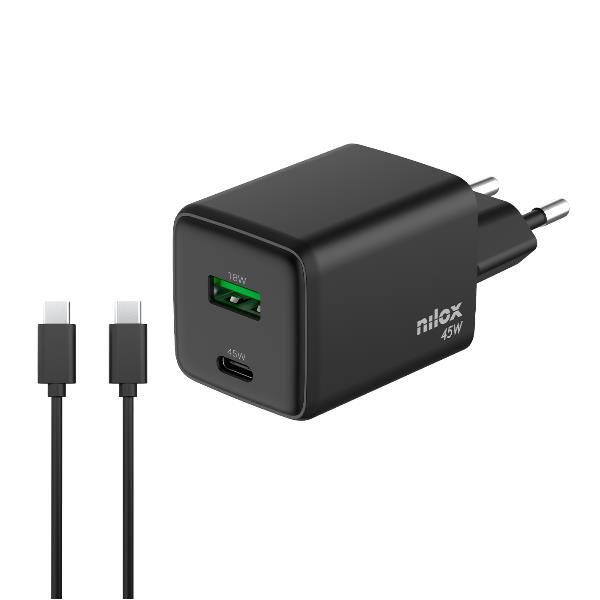 Nilox Caricatore universale a 2 porte GAN da 45W e cavo USB-C a USB-C da 2 metri