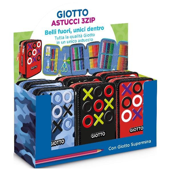 GIOTTO ESPOSITORE ASTUCCIO 3 SCOMPARTI CHIUSURA A ZIP CON RIEMPIMENTO COLORI ASSORTITI CONF 6 Pz.