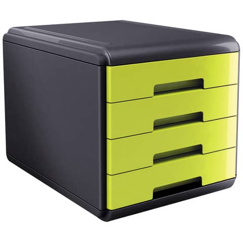 Cassettiera Mydesk - 29,5 x 38,5 x 28,2 cm - 4 cassetti da 4,5 cm - grigio/verde - Arda
