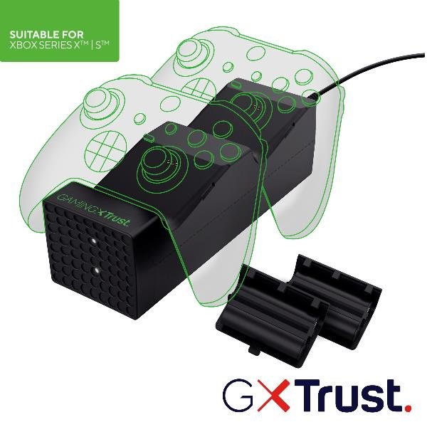 TRUST GXT250 DUO CHARGE XBOX SERIE X/S BASE DI RICARICA PER 2 CONTROLLER CON BATTERIA RICARICABILI USB TIPO C NERO