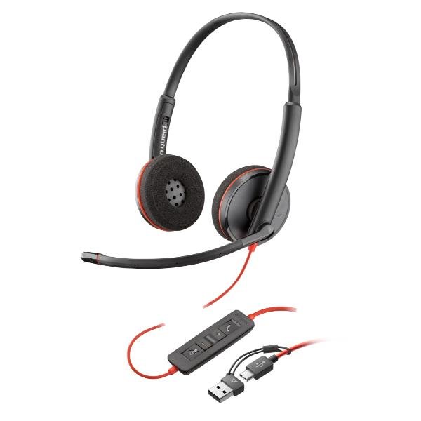 Poly Blackwire 3220 - Blackwire 3200 Series - cuffie con microfono - over ear - cablato - eliminazione rumore attivata - USB-C - nero - Certificato per Skype for Business, Certificato Avaya, Certificato Cisco Jabber, certificato UC