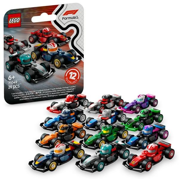 LEGO MINIFIGURES MONOPOSTO DI F1 DA COLLEZIONE CASCHI DEI PILOTI E RUOTE MOBILI MODELLO CASUALE