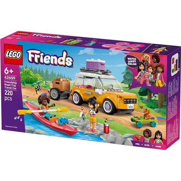 LEGO FRIENDS VIAGGIO IN AUTO CON IL CUCCIOLO MACCHINA CON RIMORCHIO 2 MINI BAMBOLINE CANE KAYAK E ACCESSORI