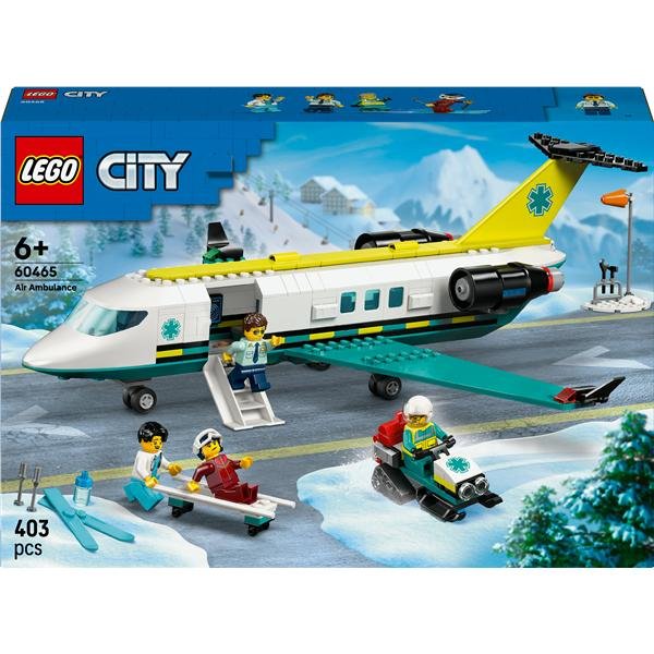 LEGO CITY AEREO AMBULANZA DI EMERGENZA CON GATTO DELLE NEVI BARELLA E 4 MINIFIGURE