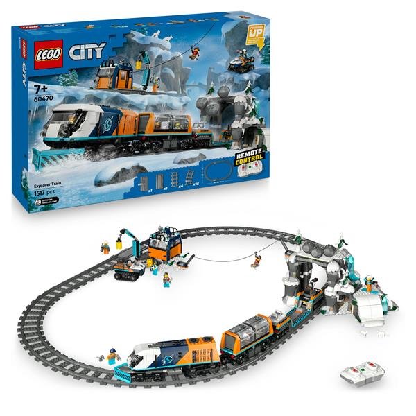 LEGO CITY TRENO ESPRESSO ARTICO DEGLI ESPLORATORI TELECOMANDATO CON SPAZZANEVE GRU 6 MINIFIGURE E FUNZIONE CADUTA MASSI