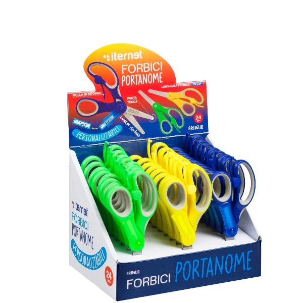 KOALA ESPOSITORE FORBICI 13 CM CON PORTANOME MANICO GOMMATO COLORI ASSORTITI CONF 24 Pz.